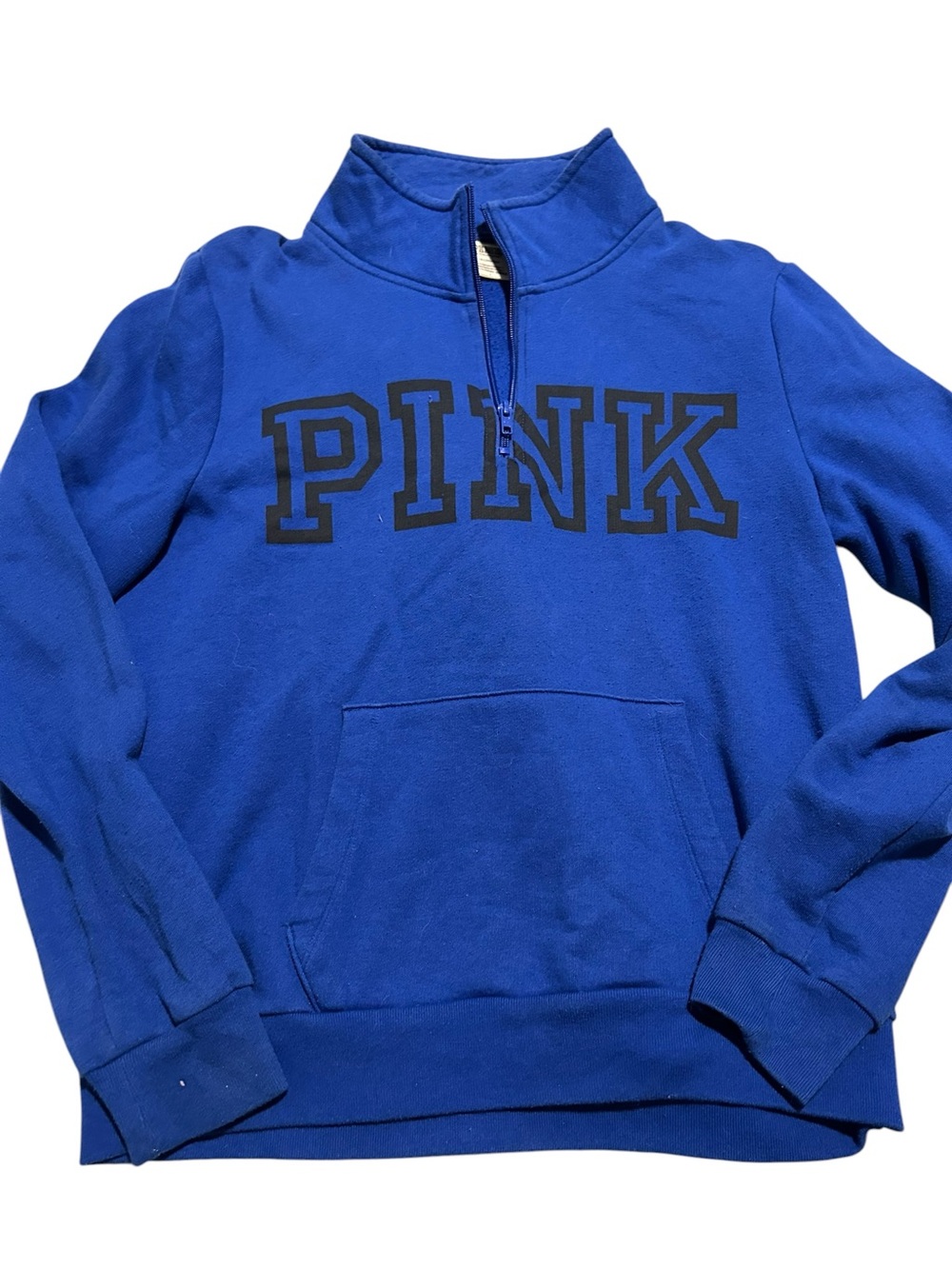 PINK Victoria's Secret Royal Blue Quarter-Zip Sweatshirt with Black Logo